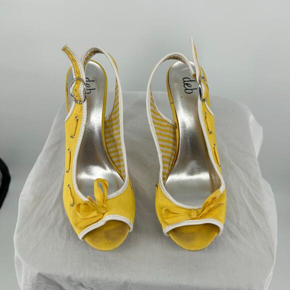 VTG y2k Womens Yellow Deb Peep Toe Slingback Buckle Bow Stiletto High Heels 8.5M - Picture 3 of 8